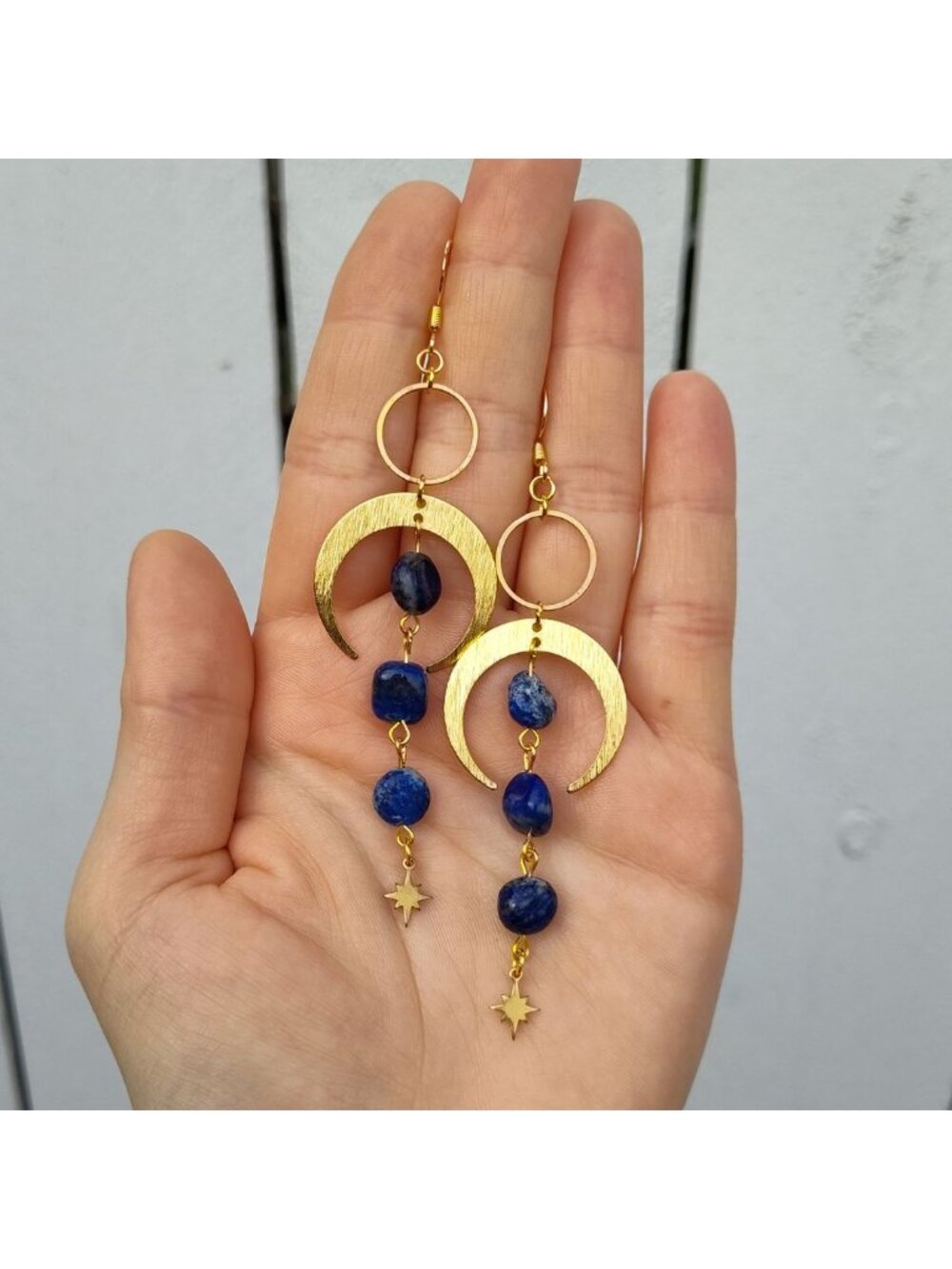 Lapis Lazuli Moon Earrings Gold Crescent Dangle Celestial Jewelry Blue Gemstone